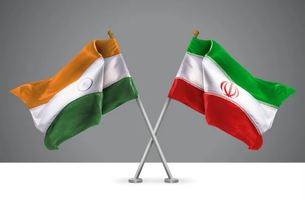 Dvě Vlnité Vlajky Íránu Indie Znamení Íránských Indických Vztahů — Stock fotografie