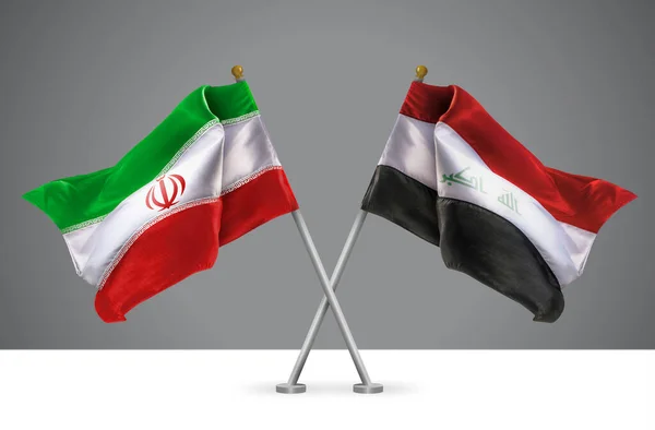 Dos Onduladas Banderas Cruzadas Irán Irak Signo Relaciones Iraníes Iraquíes — Foto de Stock