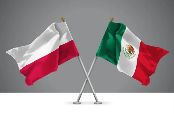 Ilustrace Dvou Vlnitých Křížených Vlajek Polska Mexika Znamení Mexických Polských — Stock fotografie