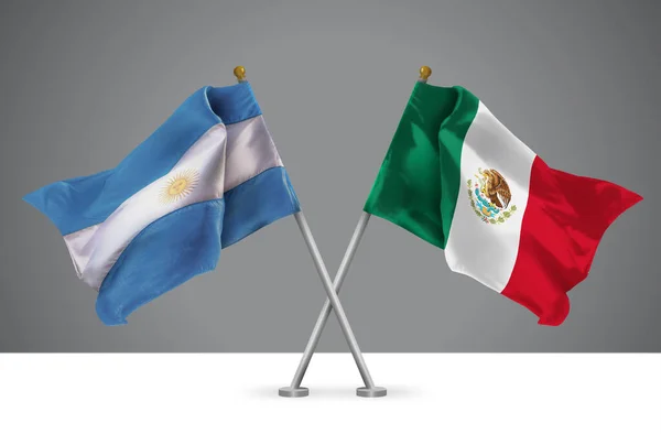 Ilustrace Dvou Vlnitých Křížených Vlajek Argentiny Mexika Znamení Argentinských Mexických — Stock fotografie