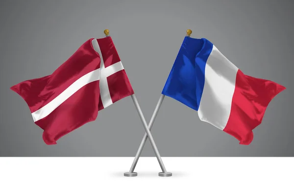 Illustrazione Due Bandiere Sventolate Incrociate Francia Danimarca Segno Relazioni Francesi — Foto Stock