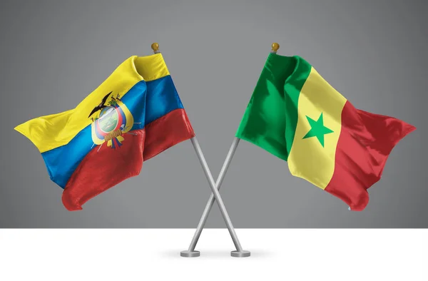 Illustratie Van Twee Golvende Overgestoken Vlaggen Van Senegal Ecuador Teken — Stockfoto