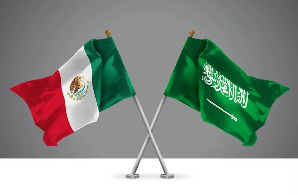 Ilustrace Dvou Vlnitých Křížených Vlajek Mexika Saúdské Arábie Znamení Mexických — Stock fotografie