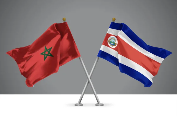 Ilustración Dos Banderas Onduladas Cruzadas Marruecos Costa Rica Signo Relaciones — Foto de Stock