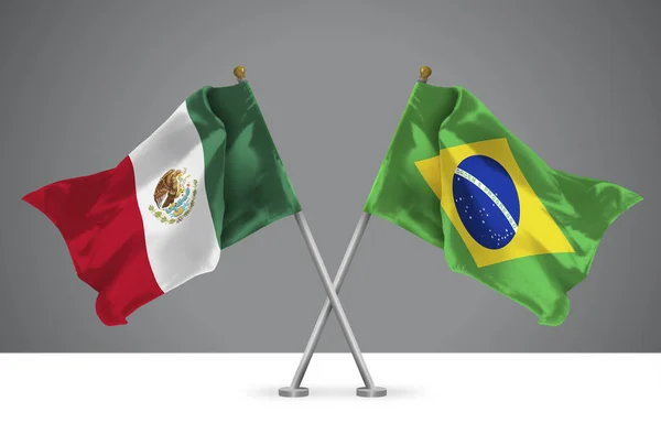 Ilustrace Dvou Vlnitých Křížených Vlajek Mexika Brazílie Znamení Mexických Brazilských — Stock fotografie
