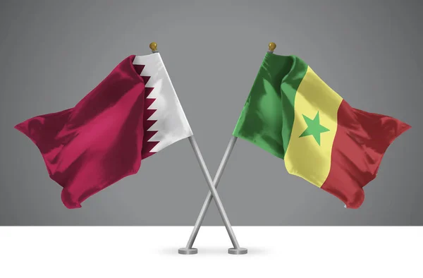 Illustratie Van Twee Golvende Gekruiste Vlaggen Van Qatar Senegal Teken — Stockfoto