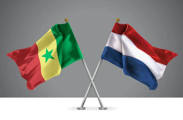 Illustration Two Wavy Crossed Flags Netherlands Senegal Sign Dutch Senegalese — Stock Photo, Image