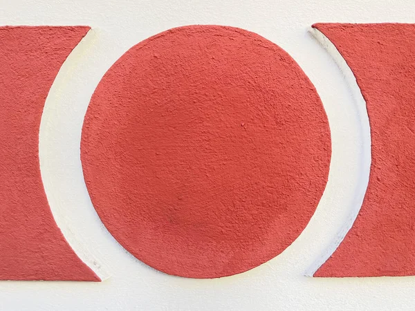 Stucwerk Cirkel Ronde Frame Getextureerde Muur Achtergrond Rood Wit Verf — Stockfoto