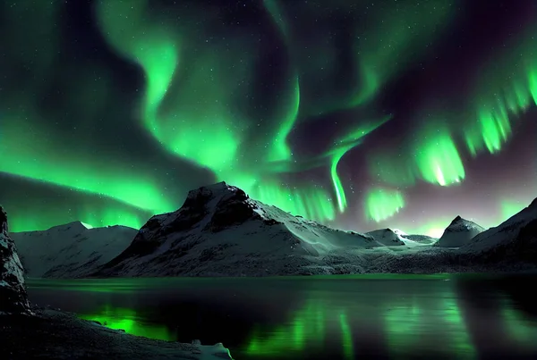 Northern or polar lights in night sky - Aurora Borealis