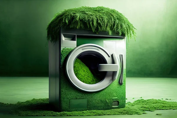 Greenwashing Зеленый Блеск Концепции Стиральной Машиной — стоковое фото