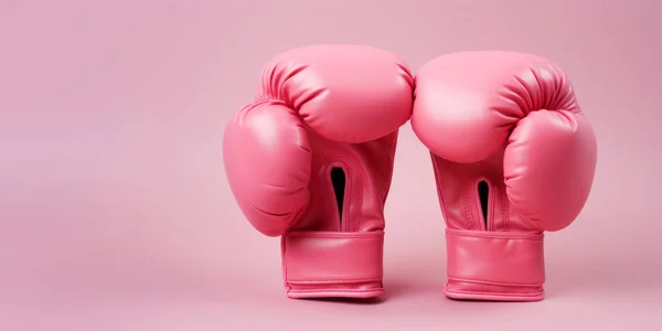 Pair Pink Boxing Gloves Symbol Fight Breast Cancer Copy Space — Stock Photo, Image