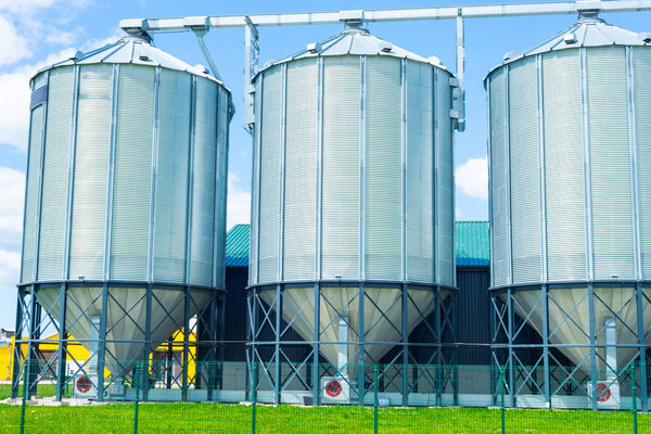 Silos for grain storage. Used for receiving, storing and shippin