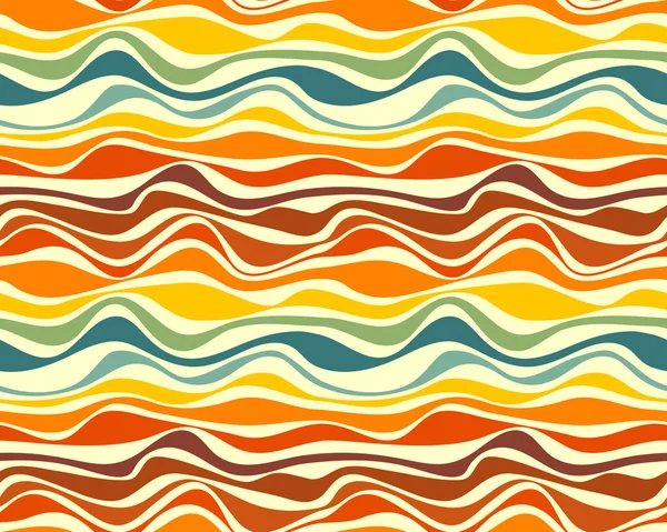Wellenförmige Groovy Linien Nahtlose Muster Bunte Streifen Retro Stil — Stockvektor