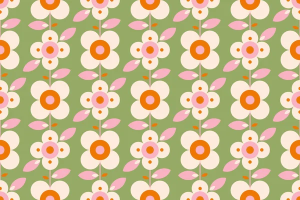 Retro Blume Nahtlose Muster Mit Blättern Moderne Stilisierte Florale Pastellfarbene — Stockvektor