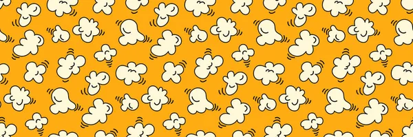 明るい黄色の背景デザインにポップコーンシームレスパターン ベクトルイラストかわいい漫画風 — ストックベクタ