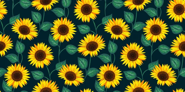 Abstraktes Schönes Sonnenblumenmuster Auf Dunkelblauem Hintergrund Dekorative Niedliche Florale Vektor — Stockvektor