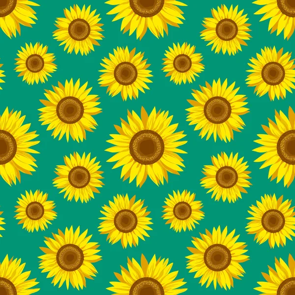 Niedliches Sonnenblumenmuster Auf Türkisfarbenem Hintergrund Dekorative Florale Vektorillustration — Stockvektor