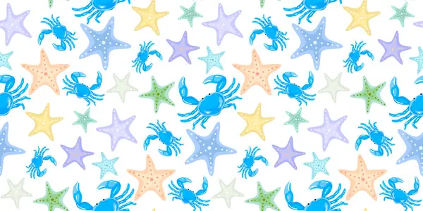 Cangrejos Azules Con Estrellas Mar Colores Bajo Mar Criaturas Vida — Vector de stock