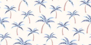 Palmiye ağacının dikişsiz desenli dizaynı. Tropikal yaz plaj baskısı