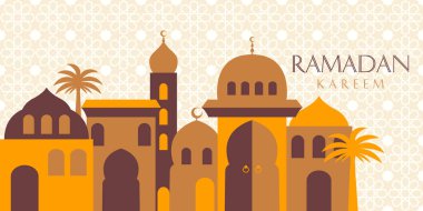Ramazan Kareem bayrağı, tebrik kartı, geometrik arkaplan ile modern tasarım poster tasarımı