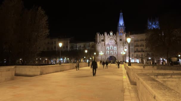Бургос Іспанія Листопада 2022 Міські Ворота Арко Санта Марія Вночі — стокове відео