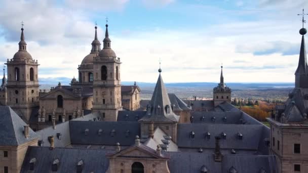 Vista Aérea Del Real Monasterio San Lorenzo Escorial Imágenes Alta — Vídeo de stock