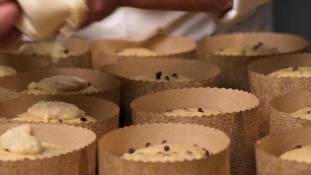 Panettone Keklerinin Üzerinde Şekerleme Tatlı Dolgu Malzemesi Var Yüksek Kalite — Stok video