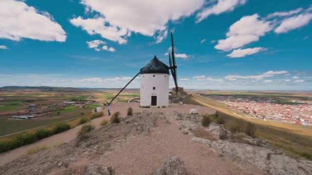 Don Quijote Windmills Consuegra Toledo Španělsko Vysoce Kvalitní Záběry — Stock video