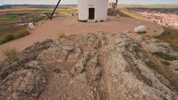 Don Quijote Windmills Consuegra Toledo Španělsko Vysoce Kvalitní Záběry — Stock video
