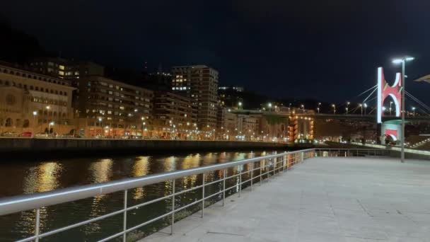 Bilbao Spanje December 2022 Nachtzicht Van Moderne Hedendaagse Kunst Guggenheim — Stockvideo