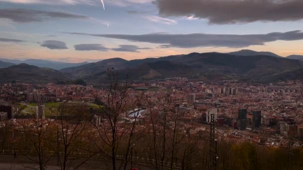 Utsikt Över Bilbao Stad Vid Solnedgången Från Artxanda Synvinkel Baskien — Stockvideo