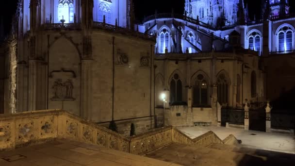 Собор Святой Марии Бургосе Испания Освещенный Ночью Высококачественные Кадры — стоковое видео