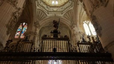 Interior of the famous gothic Burgos Cathedral in Castilla y Leon, Spain. Unesco World Heritage Site. High quality 4k footage