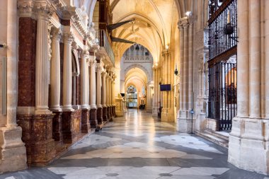 Burgos, Spain - January 14, 2023: Interior of the famous gothic Burgos Cathedral in Castilla y Leon, Spain. Unesco World Heritage Site. High quality photo