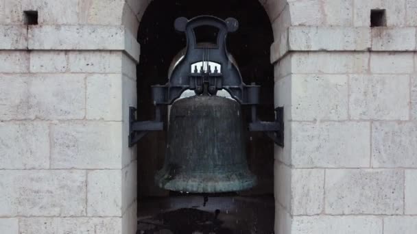 Close Bell Bell Tower Top Ancient Church Snow Day Spain — Stock videók