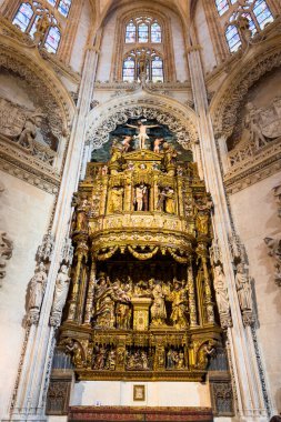 Burgos, Spain - January 14, 2023: Interior of the famous gothic Burgos Cathedral in Castilla y Leon, Spain. Unesco World Heritage Site. High quality photo