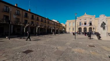 Palencia 'nın ana meydanı, Castilla y Leon, İspanya. Yüksek kalite 4k görüntü