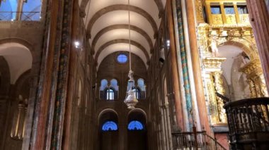 Santiago de Compostela, Spain - February 9, 2023: Interior of the Cathedral of Santiago de Compostela. The Old Town is a UNESCO World Heritage Site. High quality 4k footage