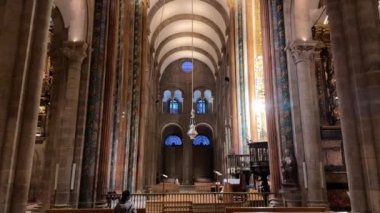 Santiago de Compostela, Spain - February 9, 2023: Interior of the Cathedral of Santiago de Compostela. The Old Town is a UNESCO World Heritage Site. High quality 4k footage