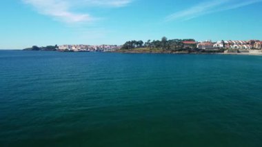 Aerial view of beautiful seaside city of Sanxenxo in Galicia, Spain. High quality 4k footage