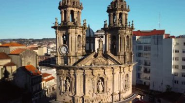 Aerial view of The Peregrina Church in Pontevedra, Galicia, Spain. High quality 4k footage