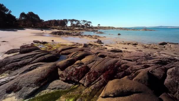 Rochas Baía Ilha Arosa Galiza Espanha Imagens Alta Qualidade — Vídeo de Stock