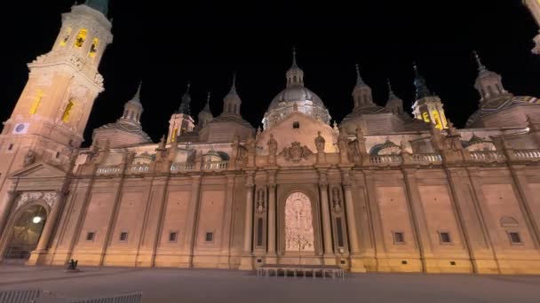 Basilique Pilar Nuit Saragosse Aragon Espagne Images Haute Qualité — Video