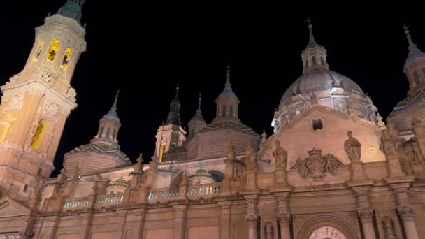 Katedralen Basilica Del Pilar Natten Zaragoza Aragonien Spanien Högkvalitativ Film — Stockvideo