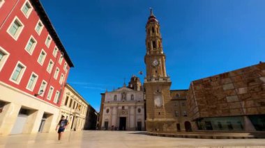 İspanya, Zaragoza 'daki La Seo Katedrali. Yüksek kalite 4k görüntü