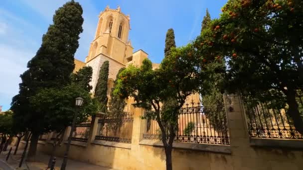 西班牙加泰罗尼亚塔拉戈纳大教堂门面 高质量的4K镜头 — 图库视频影像
