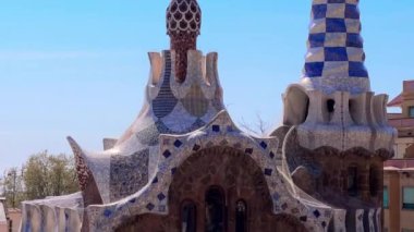 Antonio Gaudi 'den Park Guell, Barselona, İspanya. Yüksek kalite 4k görüntü
