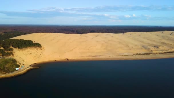 Luftaufnahme Düne Von Pilat Düne Pyla Die Höchste Sanddüne Europas — Stockvideo