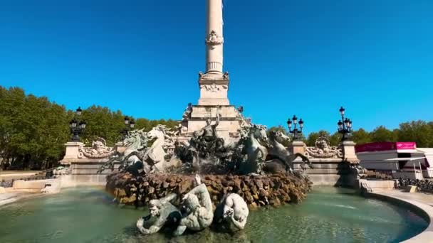 吉伦特纪念碑 法国波尔多昆肯广场上著名的喷泉 高质量的4K镜头 — 图库视频影像