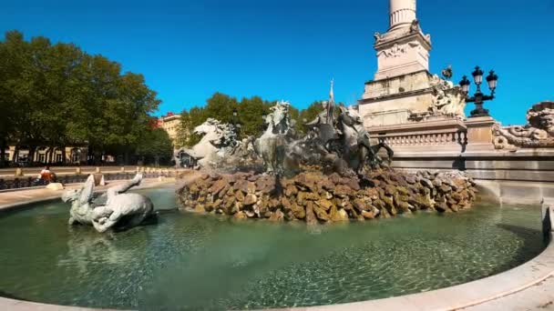 記念碑Aux Girondins ボルドーの場所 キンコンセス広場の有名な噴水 フランス 高品質4K映像 — ストック動画